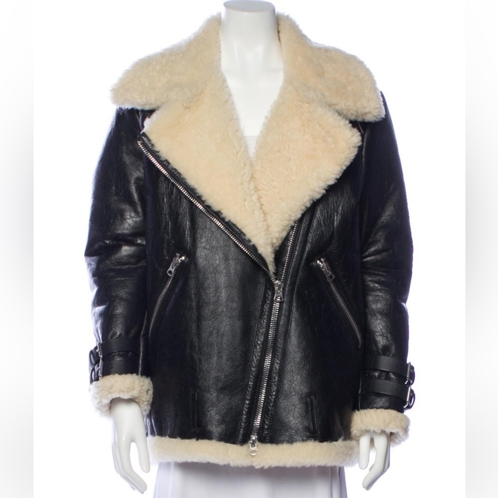 Acne Studios Velocite Leather-trimmed Shearling Jacket Women - Picture 4 of 4